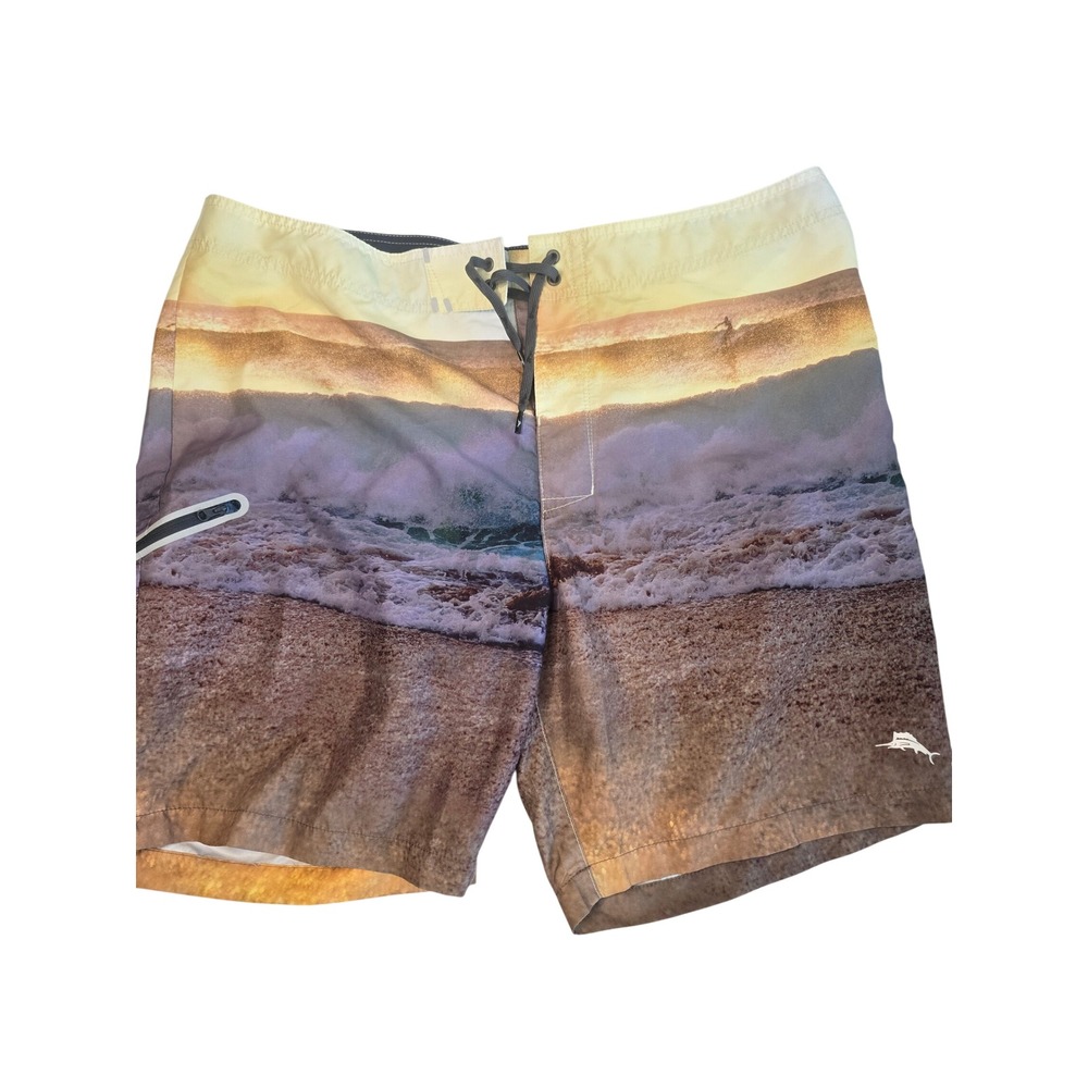 Tommy Bahama Photo Real Wave Board Shorts Mens 36 Beach Sunset Swim Trunks EUC